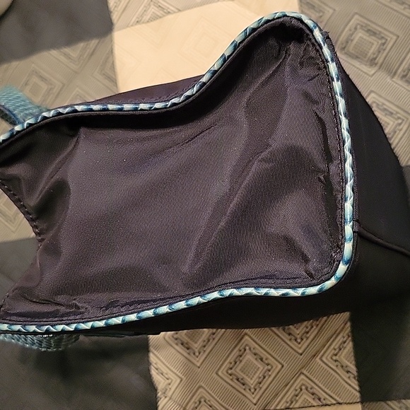 Kate Spade mini satchel in black nylon w/blue/green snakeskin handles & trim - Picture 7 of 8